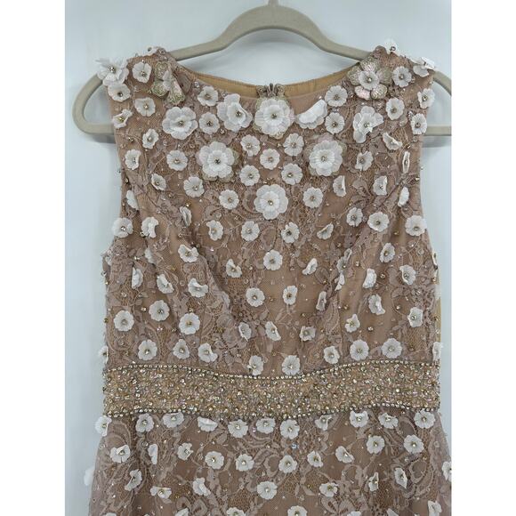 Mac Duggal 67853 Beaded Floral Applique Ivory Nude Midi Sheath Dress Size 10 NWT - Picture 5 of 9